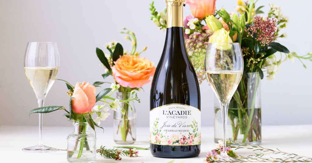 Joie de Vivre, Nova Scotia Wedding Wedding Sparkling Wine. Organic wedding wine from L'Acadie Vineyards in Gaspereau, Nova Scotia, Canada
